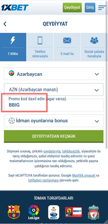 1xbet qeydiyyat forması