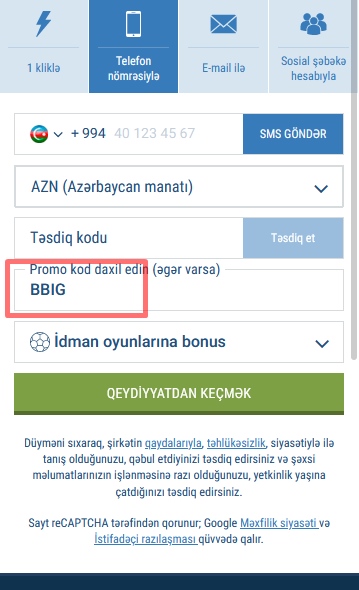 1xbet qeydiyyat forması