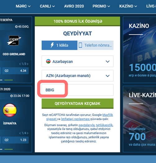 1xbet qeydiyyat forması