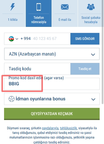 1xbet qeydiyyat forması