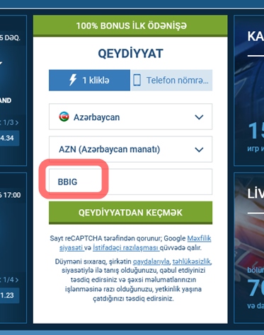 1xbet qeydiyyat forması