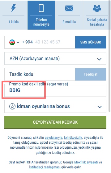 1xbet qeydiyyat forması