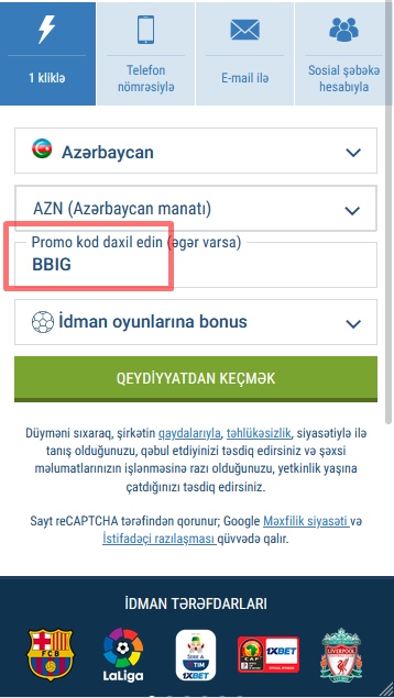 1xbet qeydiyyat forması