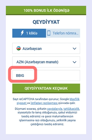 1xbet qeydiyyat forması