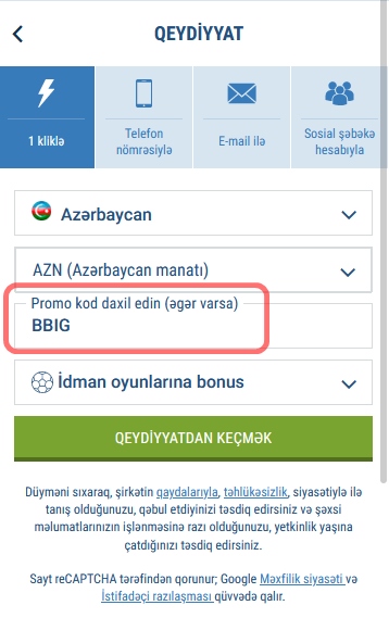 1xbet qeydiyyat forması