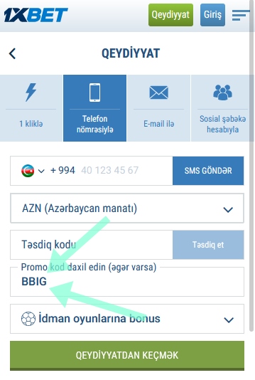 1xbet qeydiyyat forması