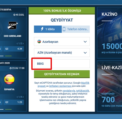 1xbet qeydiyyat forması