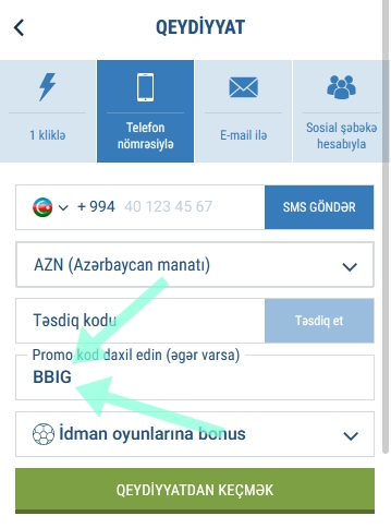 1xbet qeydiyyat forması