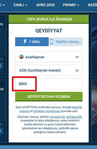 1xbet qeydiyyat forması