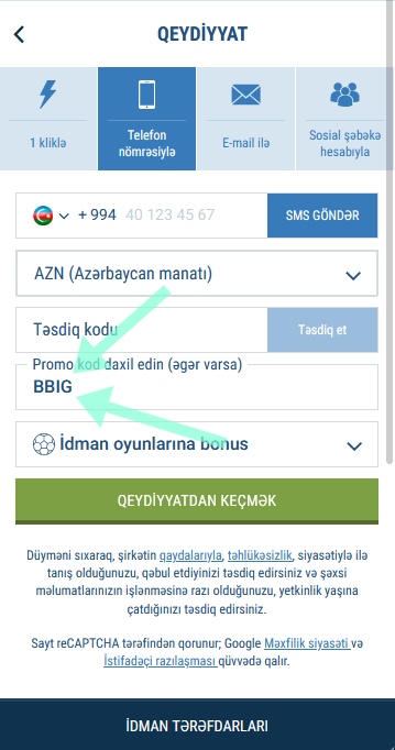 1xbet qeydiyyat forması