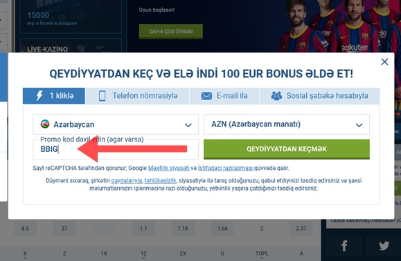 1xbet qeydiyyat forması