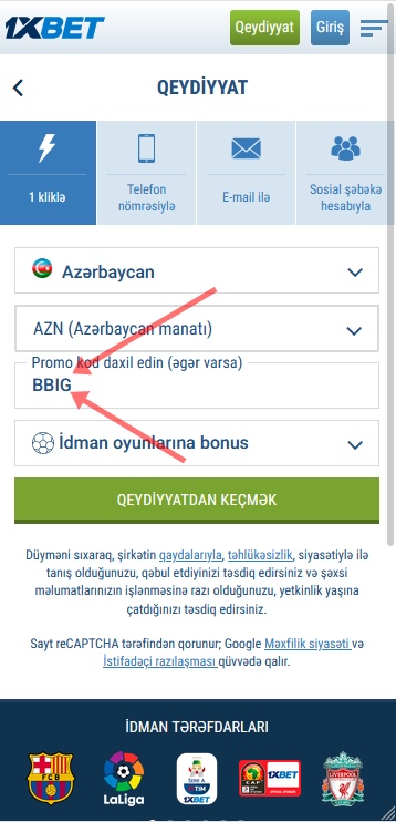 1xbet qeydiyyat forması