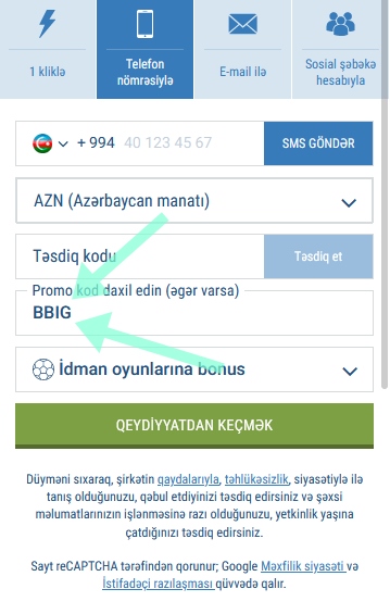 1xbet qeydiyyat forması