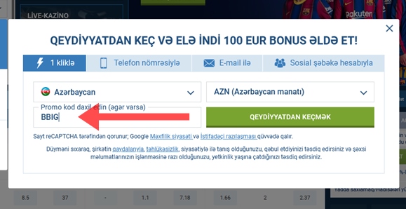 1xbet qeydiyyat forması