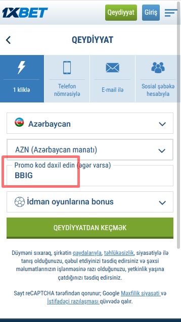 1xbet qeydiyyat forması