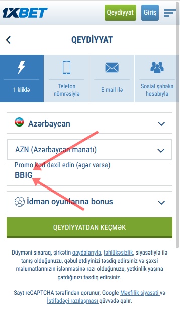 1xbet qeydiyyat forması