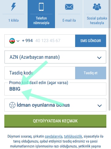 1xbet qeydiyyat forması