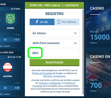 Formulario de inscripción 1xbet