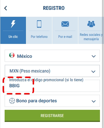 Formulario de inscripción 1xbet