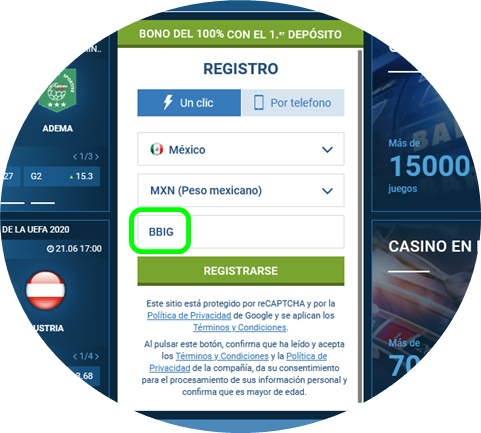 Formulario de inscripción 1xbet