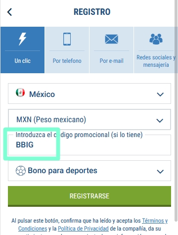 Formulario de inscripción 1xbet