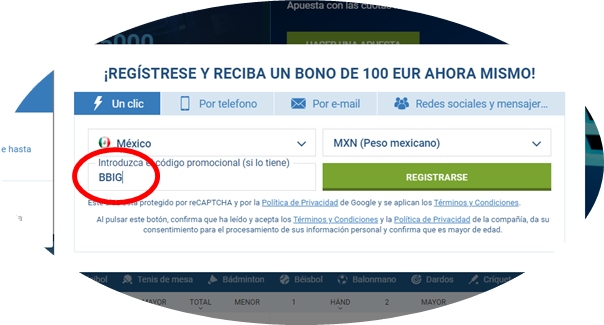 Formulario de inscripción 1xbet