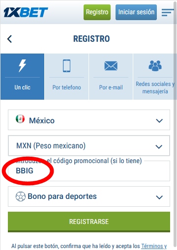 Formulario de inscripción 1xbet