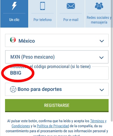 Formulario de inscripción 1xbet