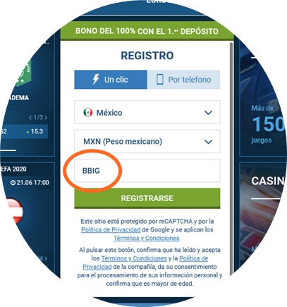 Formulario de inscripción 1xbet