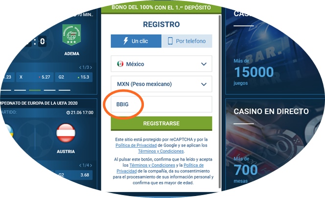 Formulario de inscripción 1xbet