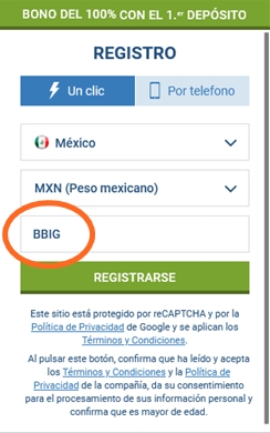 Formulario de inscripción 1xbet