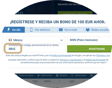 Formulario de inscripción 1xbet