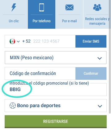 Formulario de inscripción 1xbet