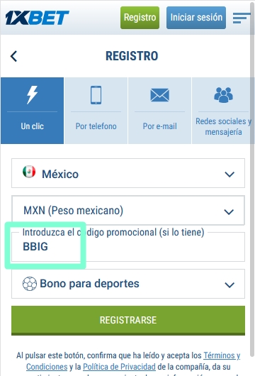 Formulario de inscripción 1xbet