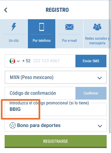 Formulario de inscripción 1xbet