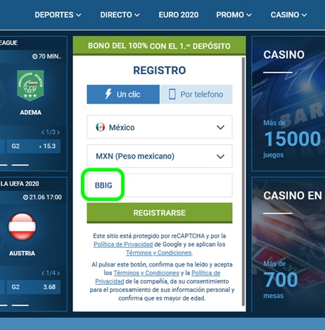 Formulario de inscripción 1xbet