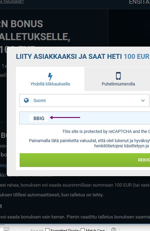 1xbet rekisteröintilomake