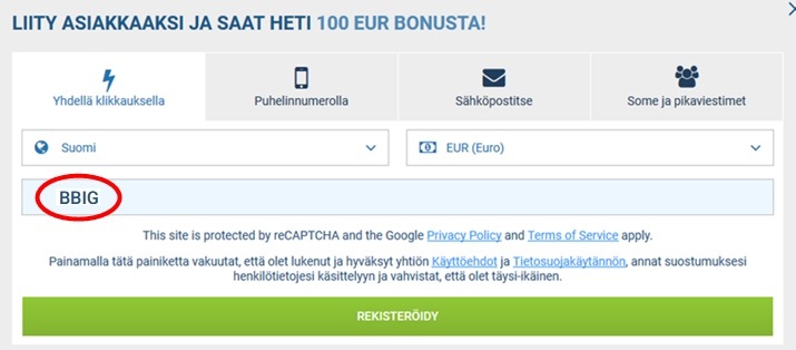 1xbet rekisteröintilomake