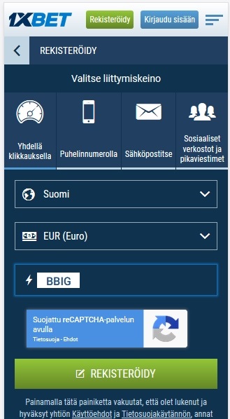 1xbet rekisteröintilomake