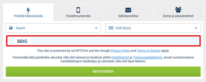 1xbet rekisteröintilomake