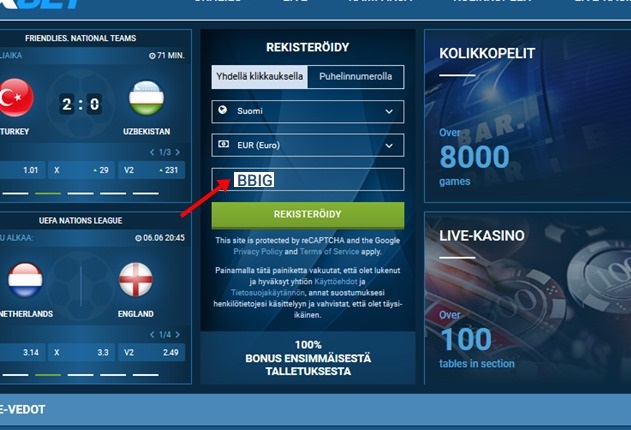 1xbet rekisteröintilomake