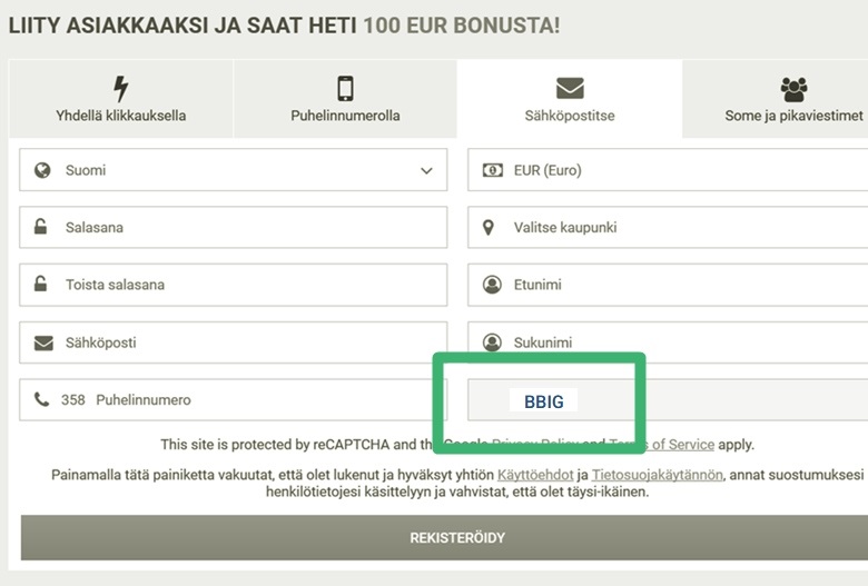 1xbet rekisteröintilomake