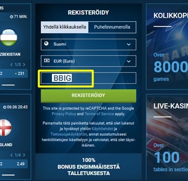 1xbet rekisteröintilomake