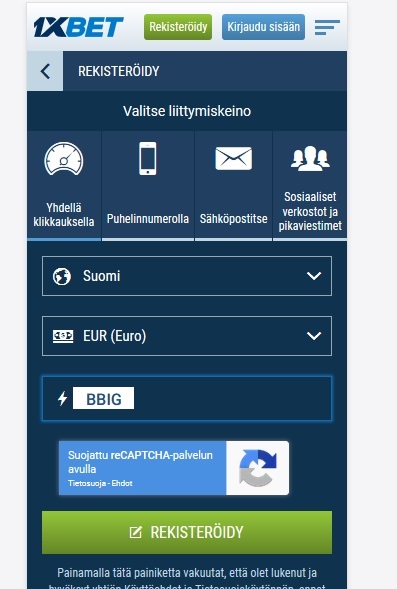 1xbet rekisteröintilomake