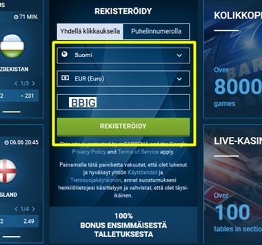 1xbet rekisteröintilomake