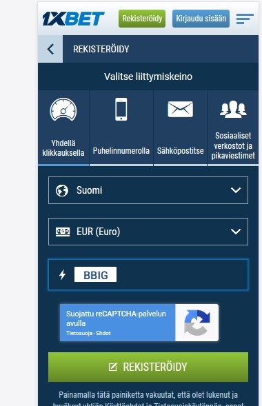 1xbet rekisteröintilomake