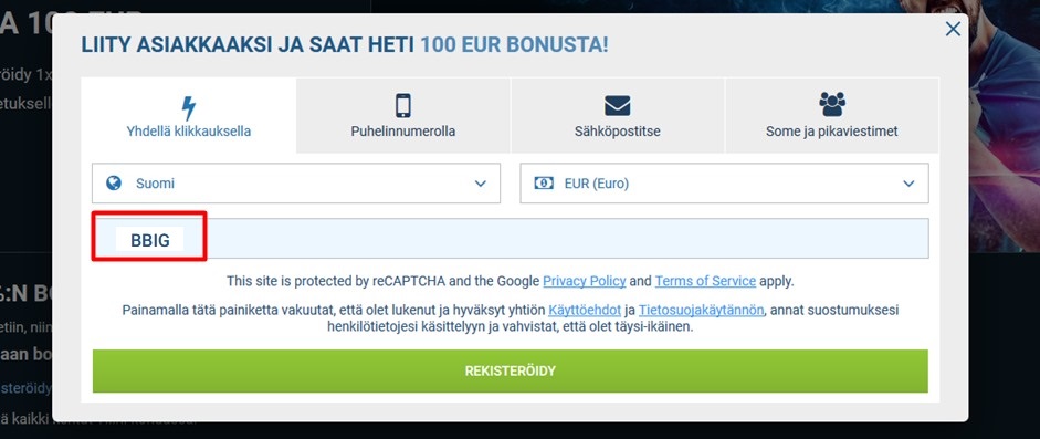 1xbet rekisteröintilomake