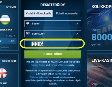 1xbet rekisteröintilomake