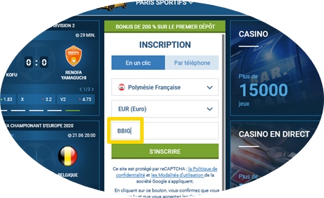 Formulaire d'inscription à 1xbet