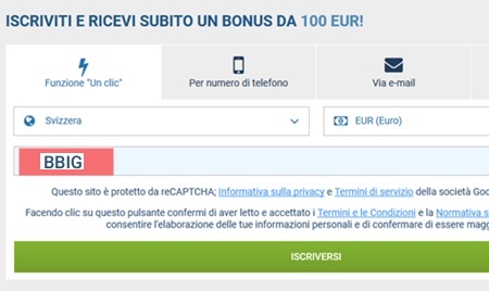 1xbet modulo di registrazione